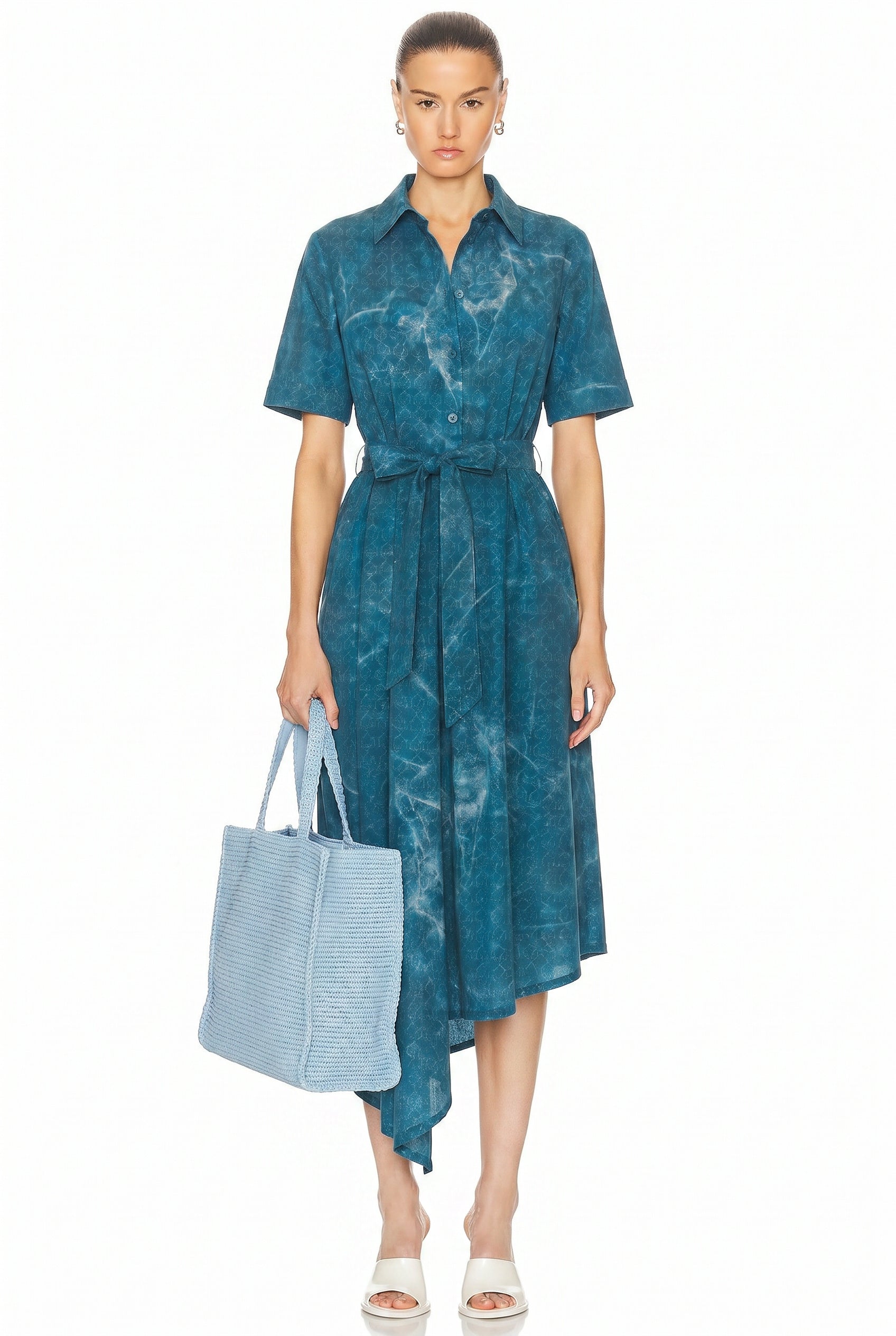 Asymmetric Eucalyptus Silk Shirt Dress