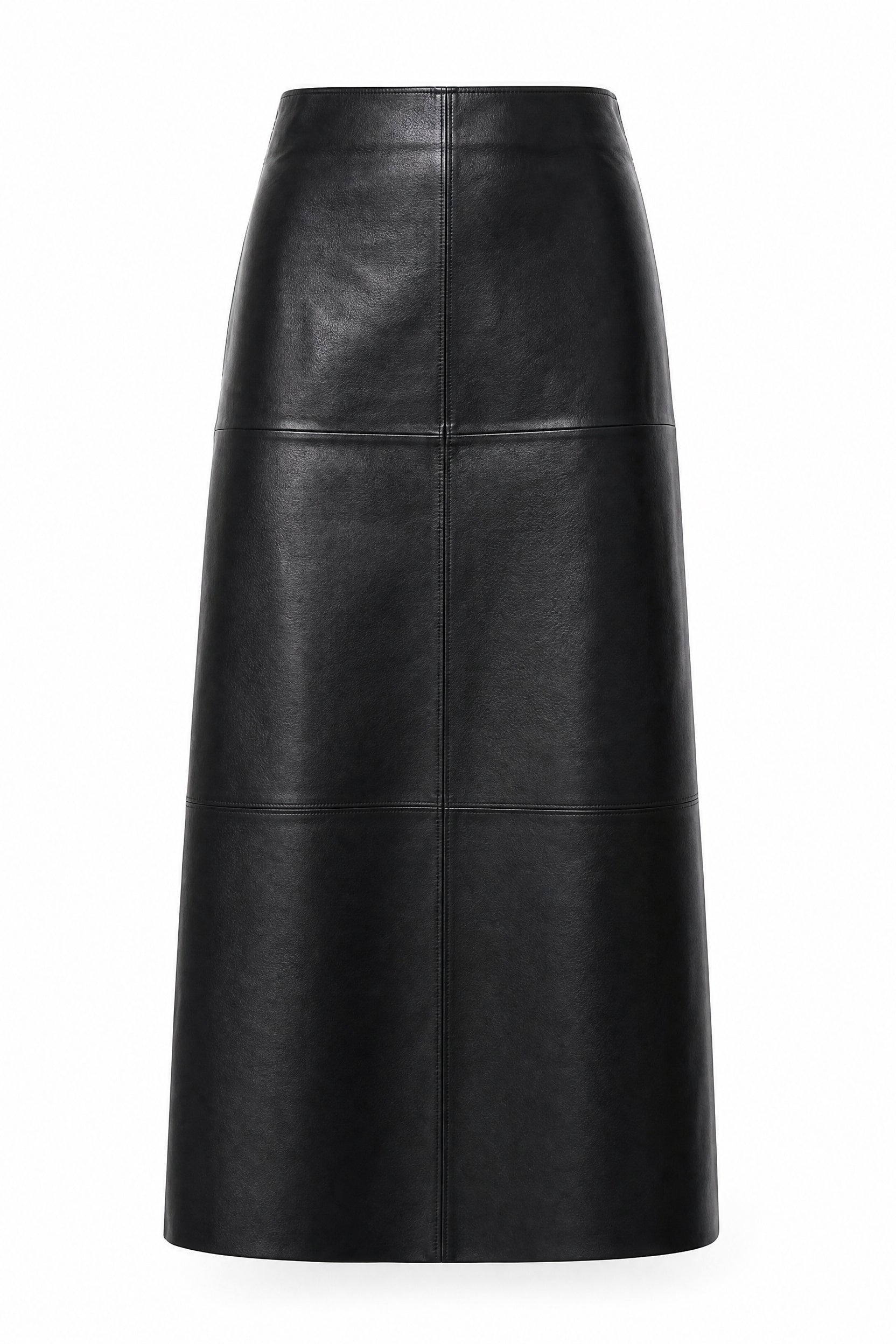 Olive Leather Midi Skirt