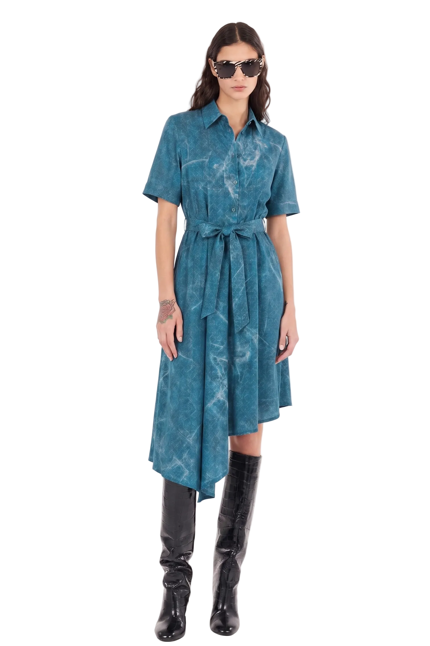 Asymmetric Eucalyptus Silk Shirt Dress