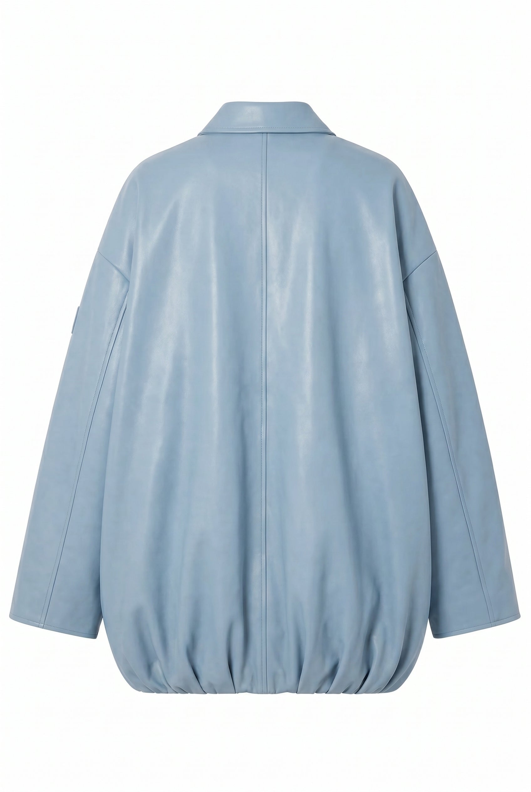 Oversized Olive Leather Bomber Jacket — Ice Blue