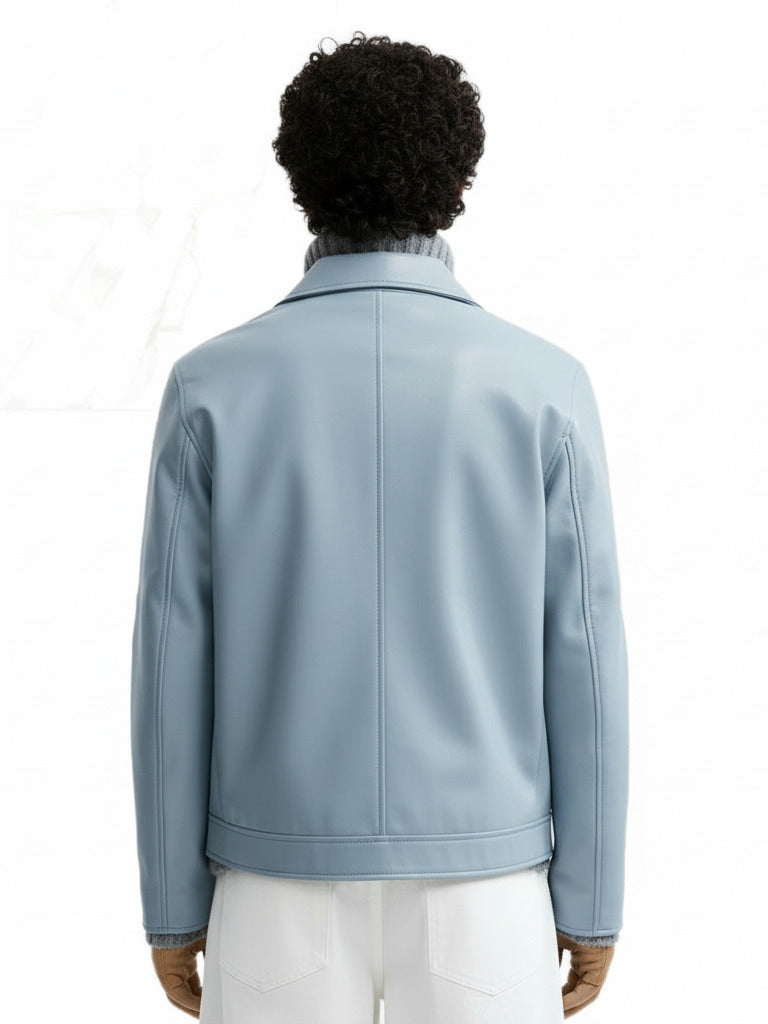 Giacca in pelle oliva da uomo