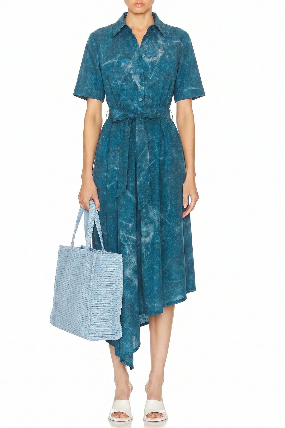 Asymmetric Eucalyptus Silk Shirt Dress