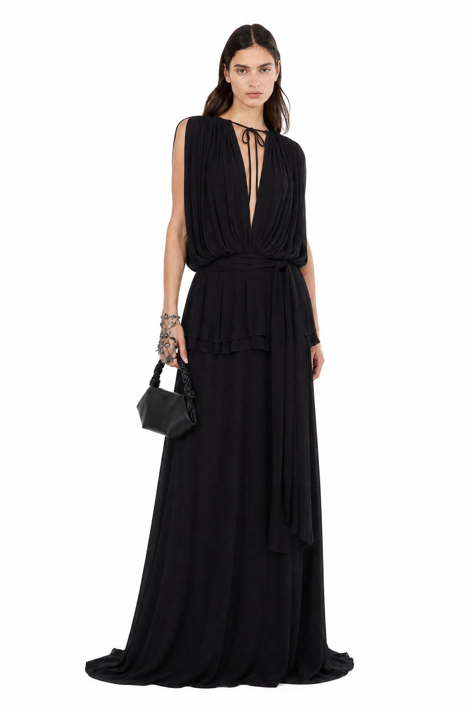 Midnight Drape Evening Gown — Eucalyptus Silk