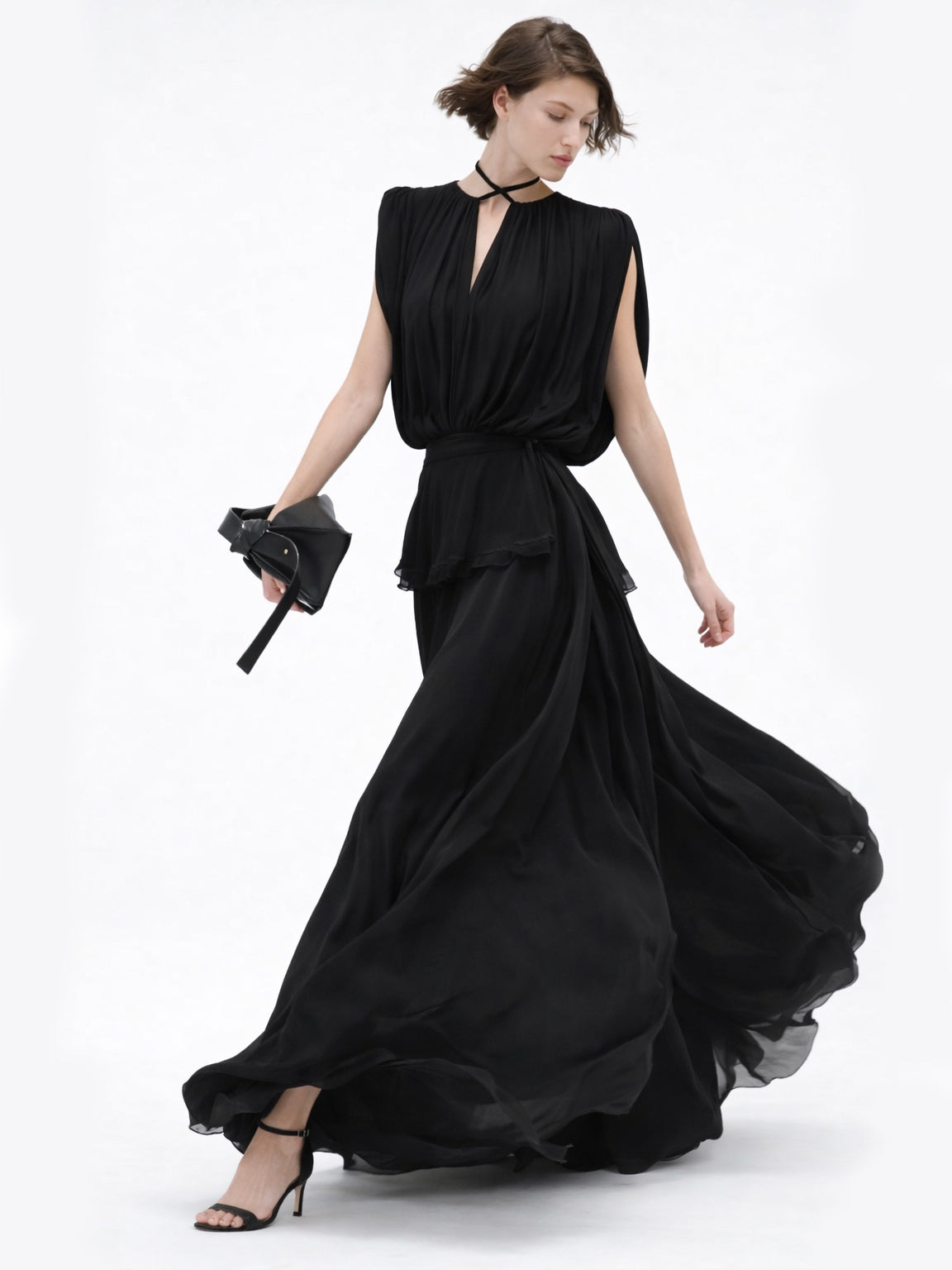 Midnight Drape Evening Gown — Eucalyptus Silk