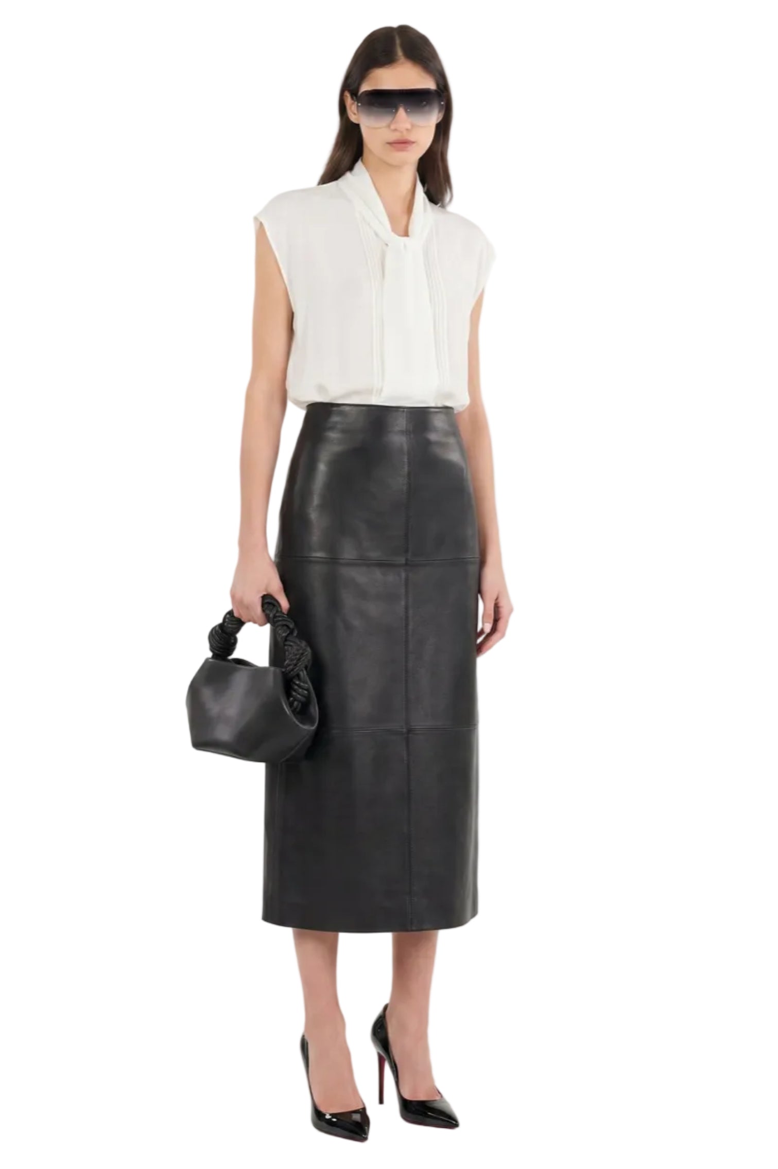 Olive Leather Midi Skirt