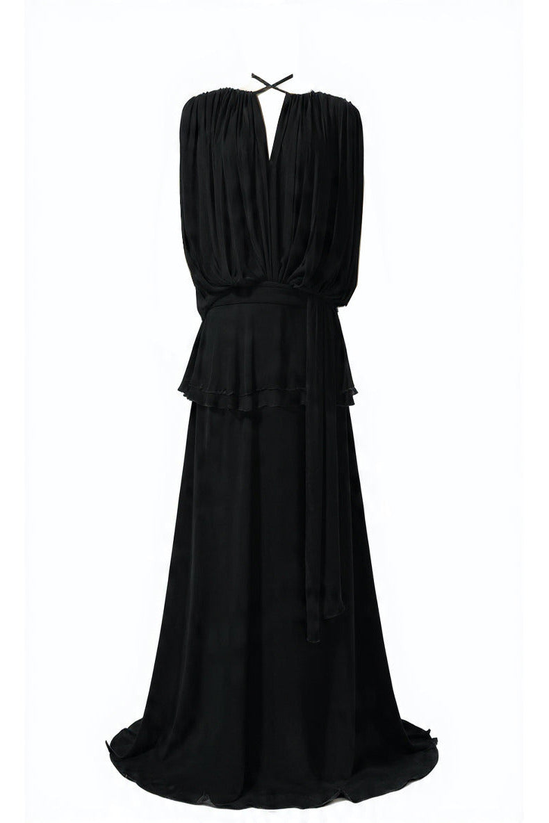 Midnight Drape Evening Gown — Eucalyptus Silk