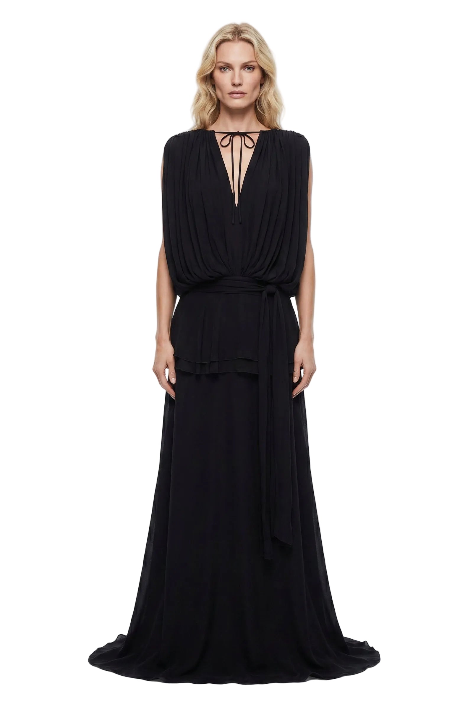 Midnight Drape Evening Gown — Eucalyptus Silk