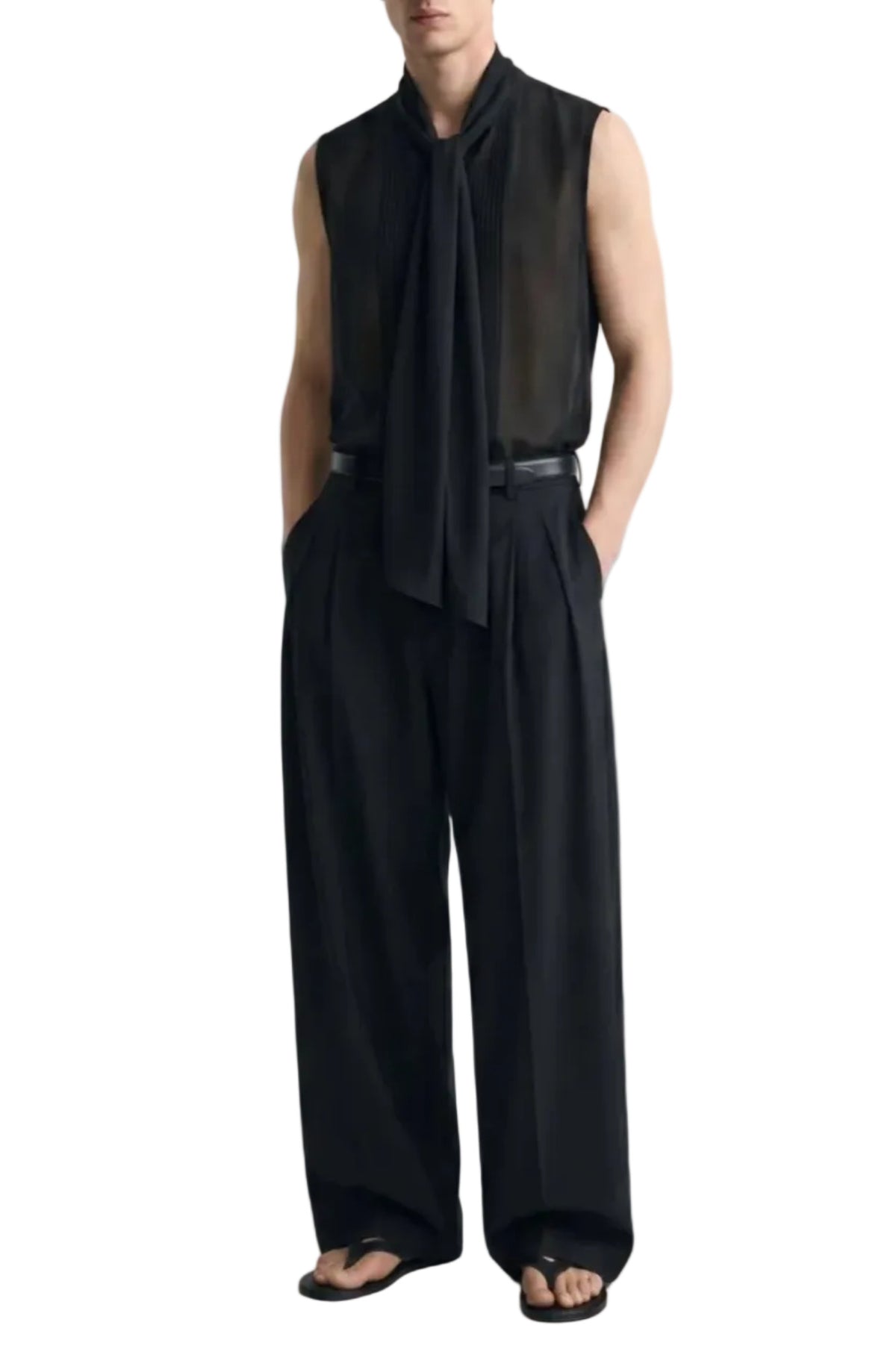 Eucalyptus Silk Sleeveless Scarf Shirt — Black
